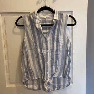 Sleeveless Blue, White and Yellow Stripe Top